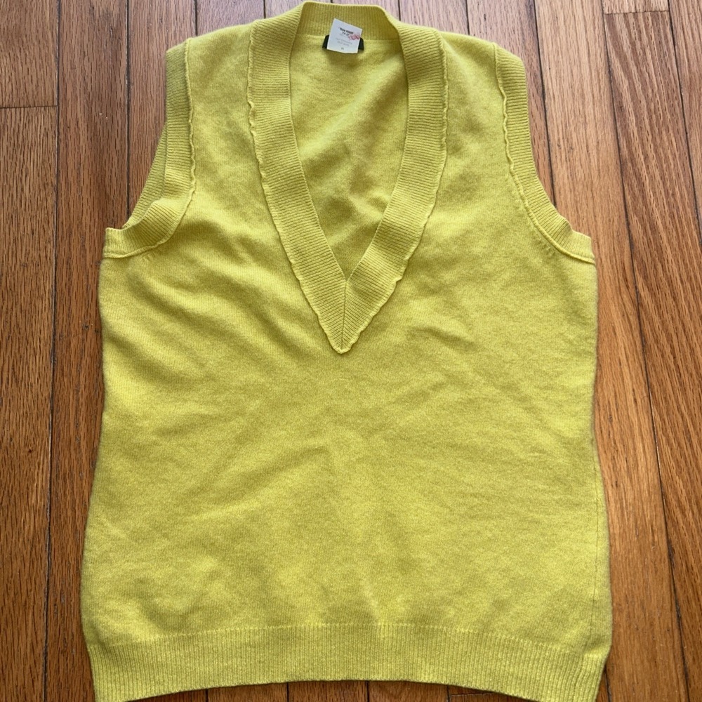 J. Crew V Neck Sweater Vest Mustard Yellow Wool‎ Cashmere Sz Small